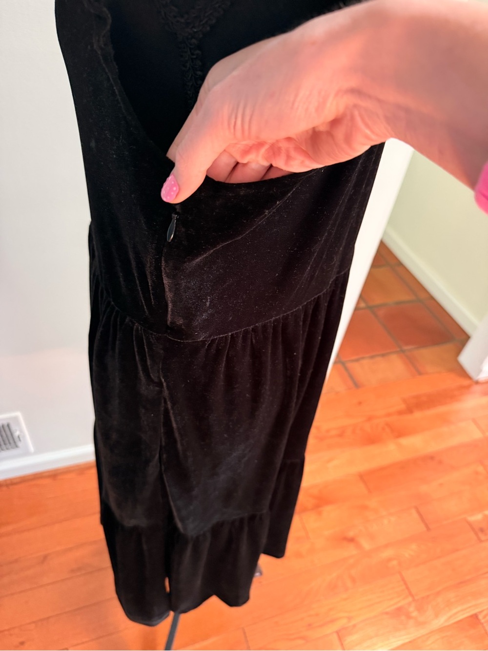 NWOT J. Crew Black Velvet Ruffle Midi Dress - Picture 9 of 14